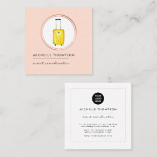 Rose Gold and Blush Pink Logo Travel Square Business Card