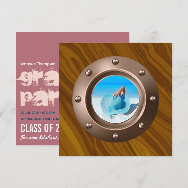 Rose Gold and Blush Pink Nautical Graduation Photo Invitation (Front/Back)