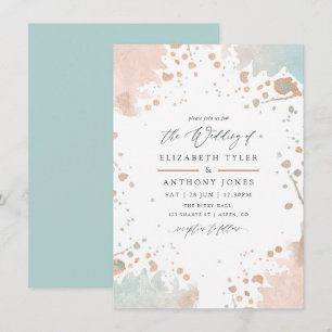 Rose Gold and Blush Pink Paint Splatter Wedding Invitation