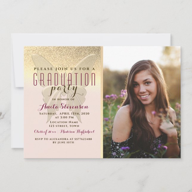 Rose Gold and Blush Pink Photo Graduation Invitation (Front)
