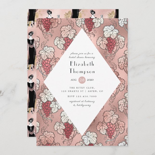 Rose Gold and Blush Wine Tasting Bridal Shower Invitation (Front/Back)