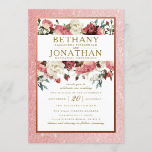 Rose Gold and Burgundy Floral Wedding Invitation