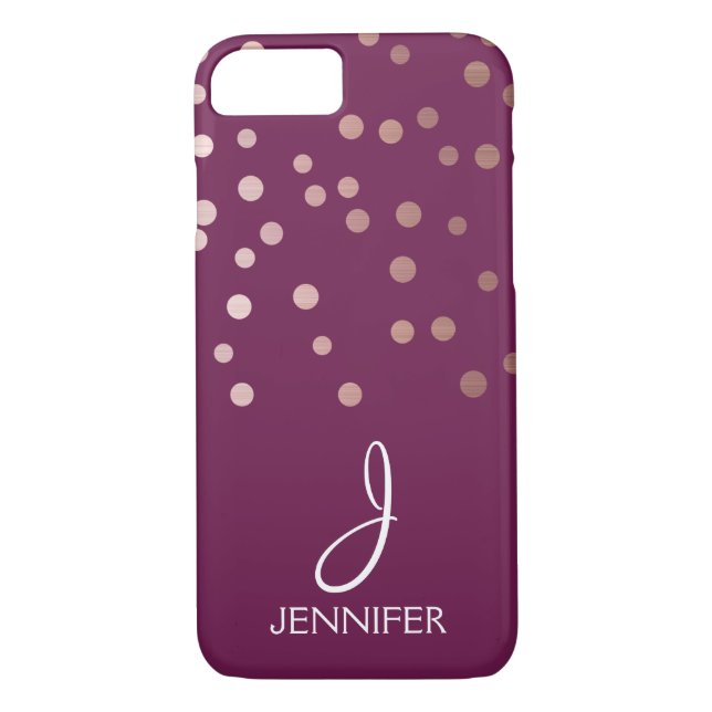 Rose Gold and Burgundy Foil Confetti Monogram Case-Mate iPhone Case (Back)