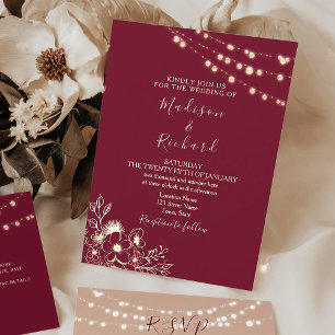 Rose Gold and Burgundy Wedding Invitation