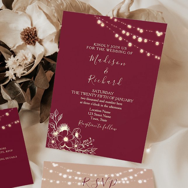 Rose Gold and Burgundy Wedding Invitation (Creator Uploaded)