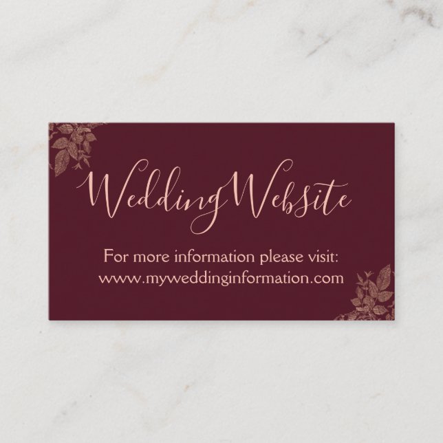 Rose Gold and Burgundy Wedding Website Card Insert (Front)