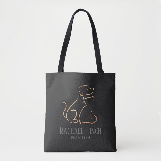Rose Gold And Charcoal Modern Minimalist Pet Logo Tote Bag (Front)
