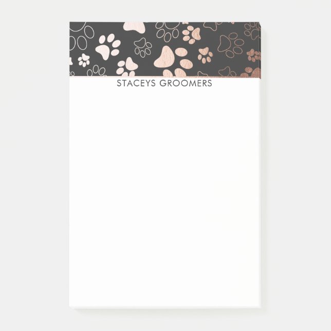 Rose Gold And Charcoal Paw Print Pattern Post-it Notes (Front)