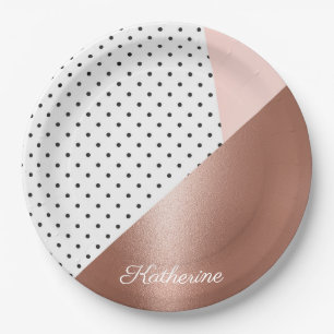 Rose Gold and Dots Paper Plate