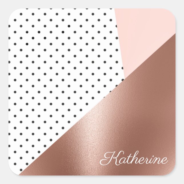 Rose Gold and Dots Square Sticker (Front)