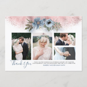Rose Gold and Dusty Blue Wedding Photos Card