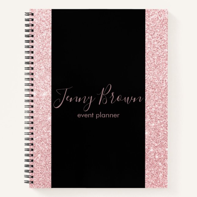 rose gold and glitter elegant script notebook (Front)