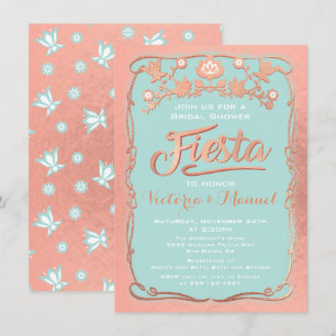 Rose Gold and glitter Mexican Fiesta Bridal Shower Invitation