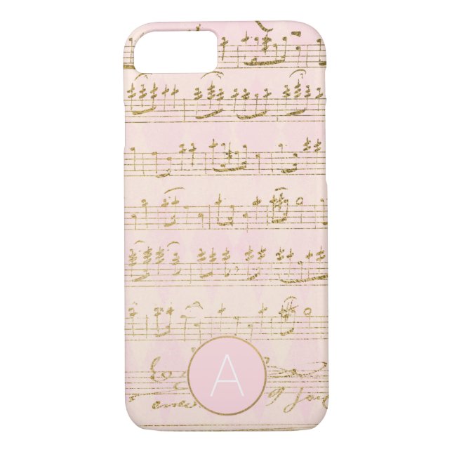 Rose Gold and Gold Foil Musical Notes Monogram Case-Mate iPhone Case (Back)
