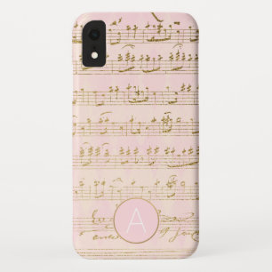 Rose Gold and Gold Foil Musical Notes Monogram iPhone XR Case