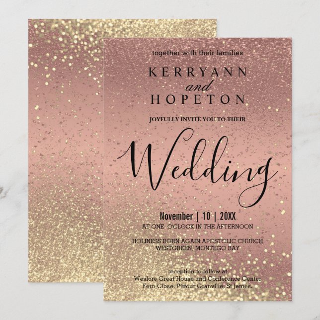 Rose Gold and Gold Glitter Invitation (Front/Back)