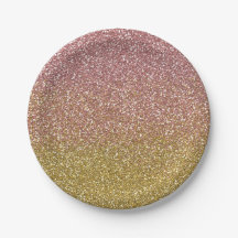 Rose Gold and Gold Glitter Paper Plates