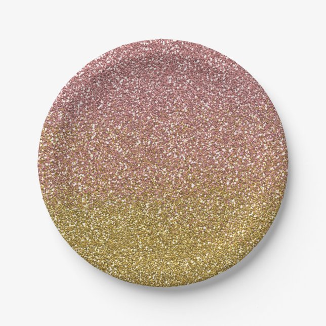 Rose Gold and Gold Glitter Paper Plates (Front)