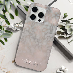 Rose Gold and Grey Elegant Marble Pattern iPhone 15 Pro Max Case