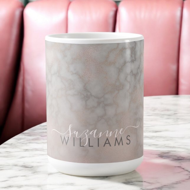 Rose Gold and Grey Elegant Marble Pattern Coffee Mug (Personalize this elegant mug with your name.)