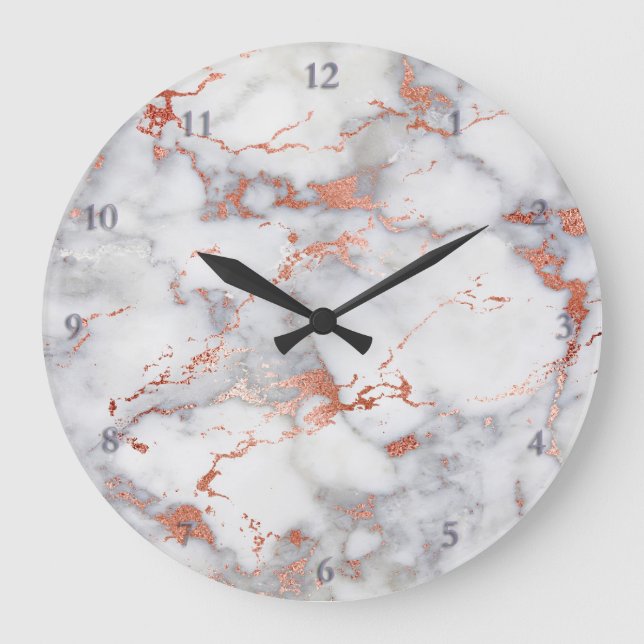 rose gold and grey marble stone large clock (Front)