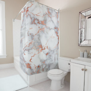 rose gold and grey marble stone shower curtain