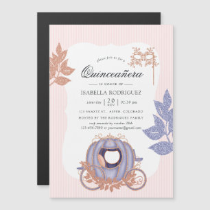 Rose Gold and Lilac Glitter Princess Quinceañera Magnetic Invitation