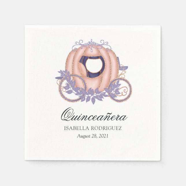 Rose Gold and Lilac Glitter Princess Quinceañera Napkin (Front)