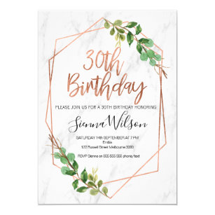 Rose gold and marble 30th Birthday invitation