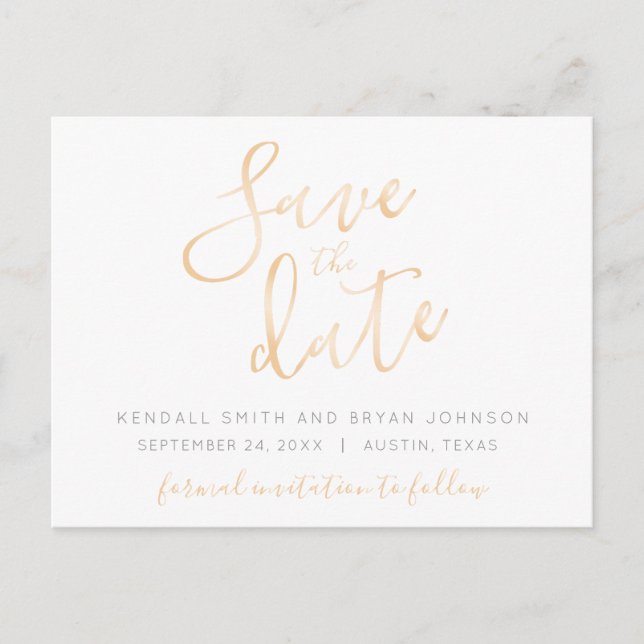 Rose Gold and Marble Save the Date Postcard (Front)
