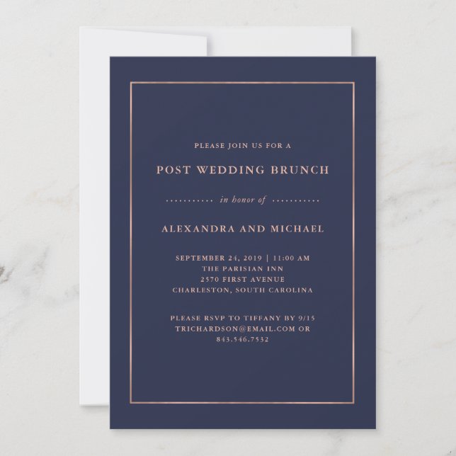 Rose Gold and Midnight Blue | Post Wedding Brunch Invitation (Front)