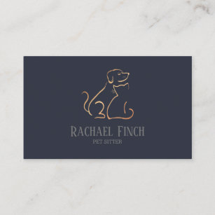 Rose Gold And Navy Modern Minimalist Pet Sitter Business Card
