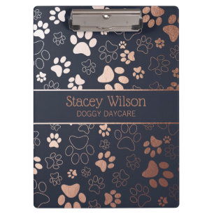 Rose Gold And Navy Paw Print Pattern Clipboard