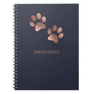 Rose Gold And Navy Paw Print Pattern Personalised Notebook