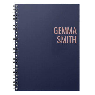 rose gold and navy personalised monogram notebook