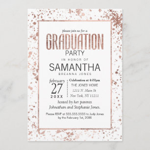 Rose Gold and Paint Splatters Graduation Party Invitation