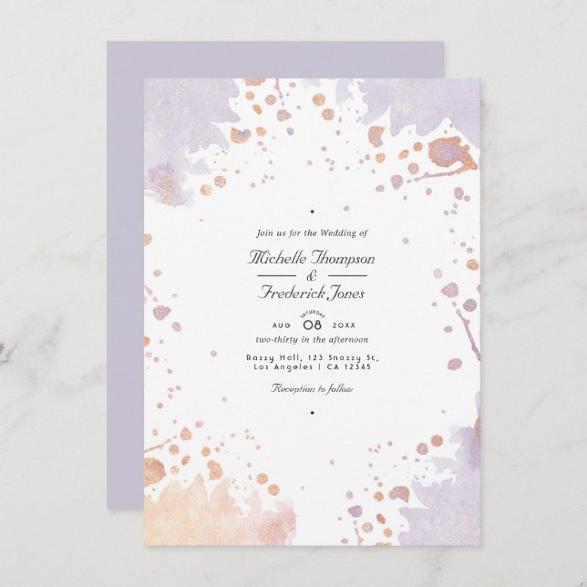Rose Gold and Pastel Purple Paint QR Code Wedding Invitation (Front/Back)