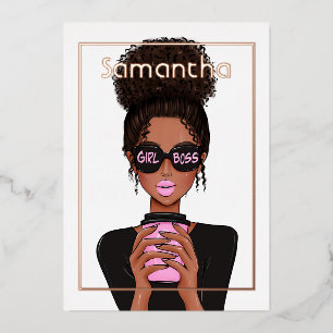 Rose Gold and Pink Afro Birthday Party Foil Invita