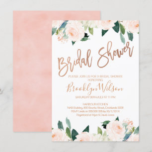 Rose Gold And Pink Floral Bridal Shower Invitation