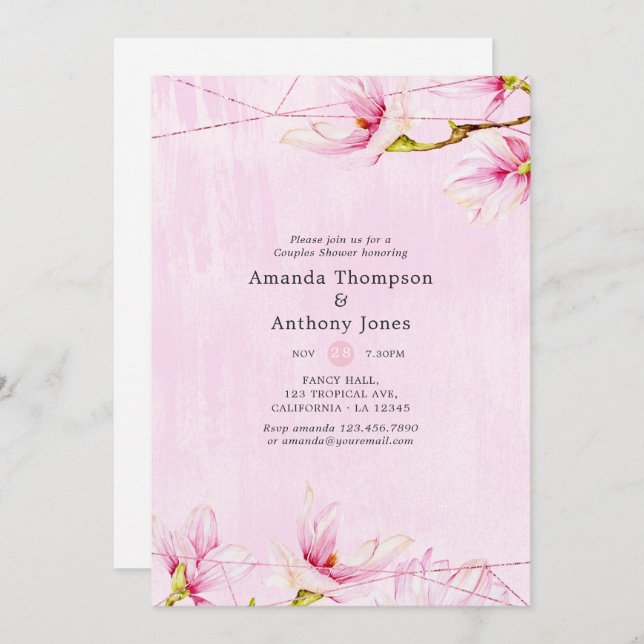 Rose Gold and Pink Floral Geometric Couples Shower Invitation (Front/Back)
