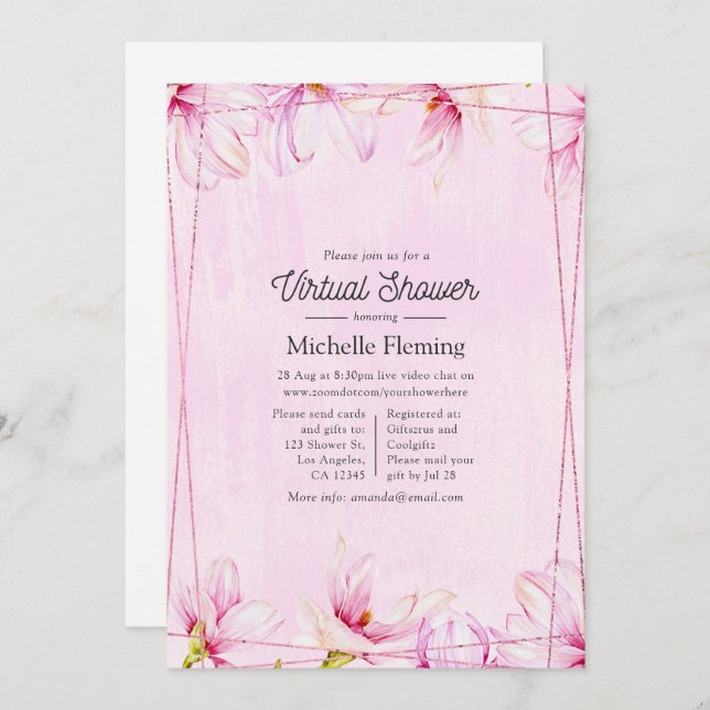 Rose Gold and Pink Floral Geometric Virtual Shower Invitation (Front/Back)