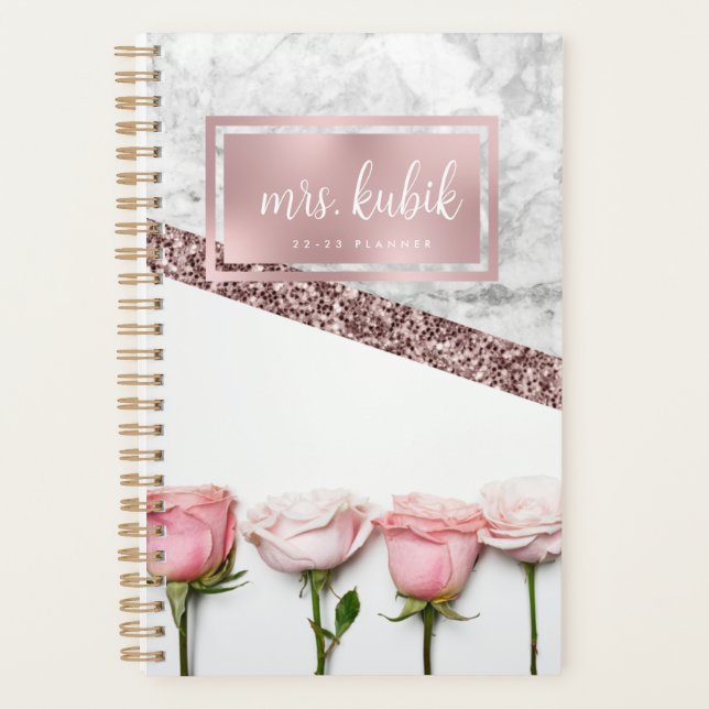 Rose Gold and Pink Flowers Teacher Planner (Front)