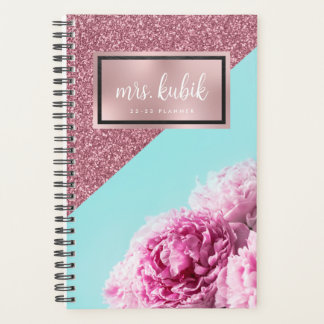 Rose Gold and Pink Flowers Teacher Planner