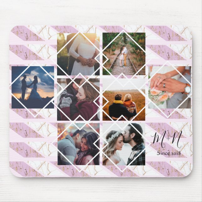 Rose gold and pink marble Personalised Custom Name Mouse Pad (Front)