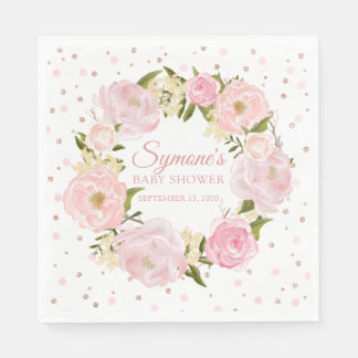 Rose Gold and Pink Peony Girl Baby Shower Napkin