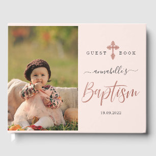 Rose Gold And Pink Photo Girl Baptism  Guest Book
