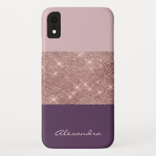 Rose Gold and Plum Girly Sparkly Colour Block iPhone XR Case