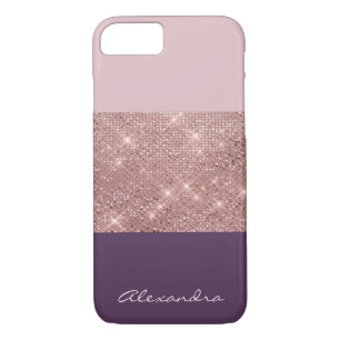 Rose Gold and Plum Girly Sparkly Colour Block iPhone 8/7 Case