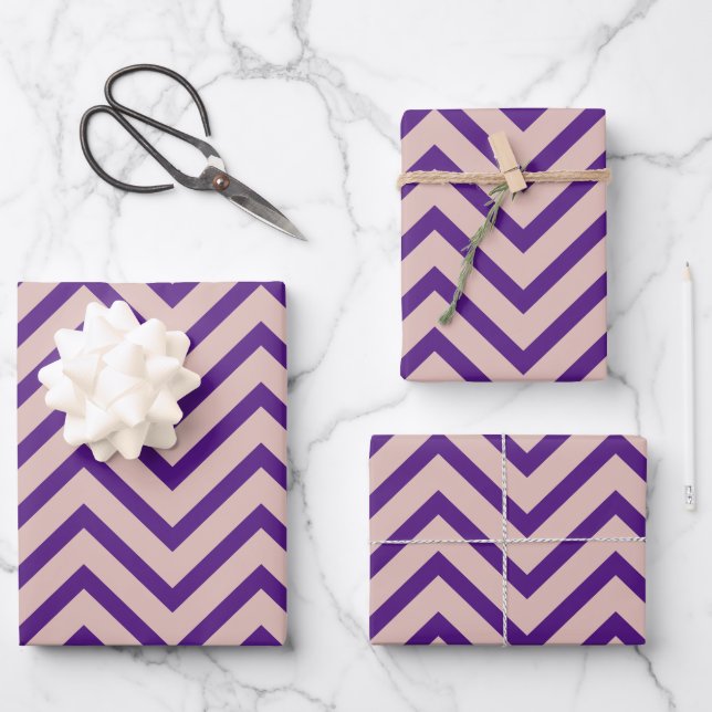 Rose Gold And Purple Chevron Pattern Wrapping Paper Sheet (Front)