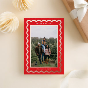 Rose Gold and Red Simple Scallop Photo Frame Foil Holiday Card